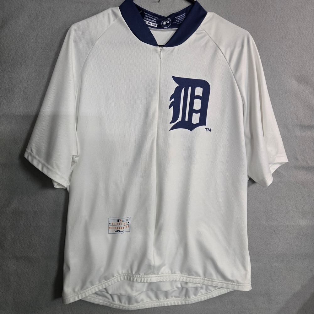 VOmax Detroit Tigers MLB Cycling Jersey Mens 3XL White Navy Blue Quarter Zip